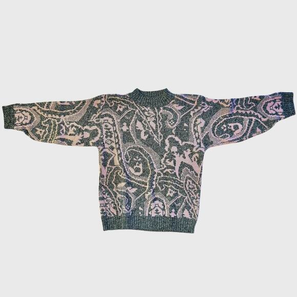 Mock Neck Gray Pink Retro 80's Vintage Sweater Large El Mar California - Picture 6 of 6